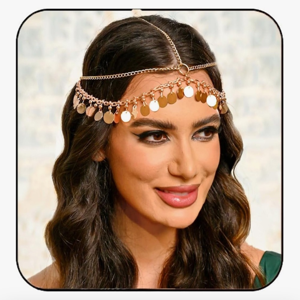 Gold Boho Headpiece Chain with Discs